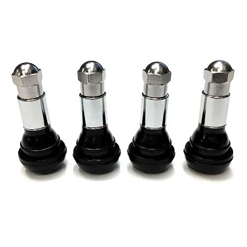TR413 SNAP-IN TIRE VALVE STEMS WITH CAPS CHROME BLACK RUBBER (4pcs) - Picture 2 of 10