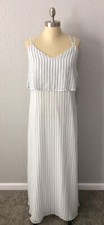 Ann Taylor Blue White Day Beach Tiered Striped Long Dress Maxi Sundress Sz 8 NWT