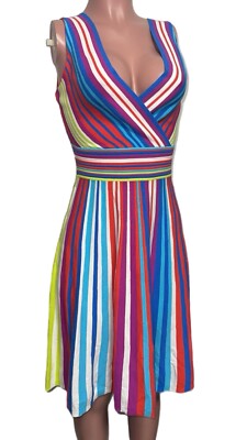 Milly Stripe surplice bandage style Viscose Colorful Low Cut Fit N Flair Dress S