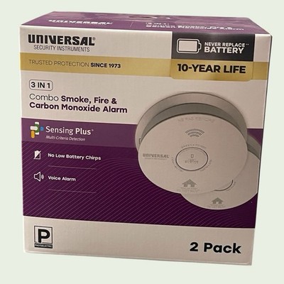 *2 Pack*Universal 10yr 3-in-1 Smoke Fire &Carbon Monoxide Detector w/Voice Alarm