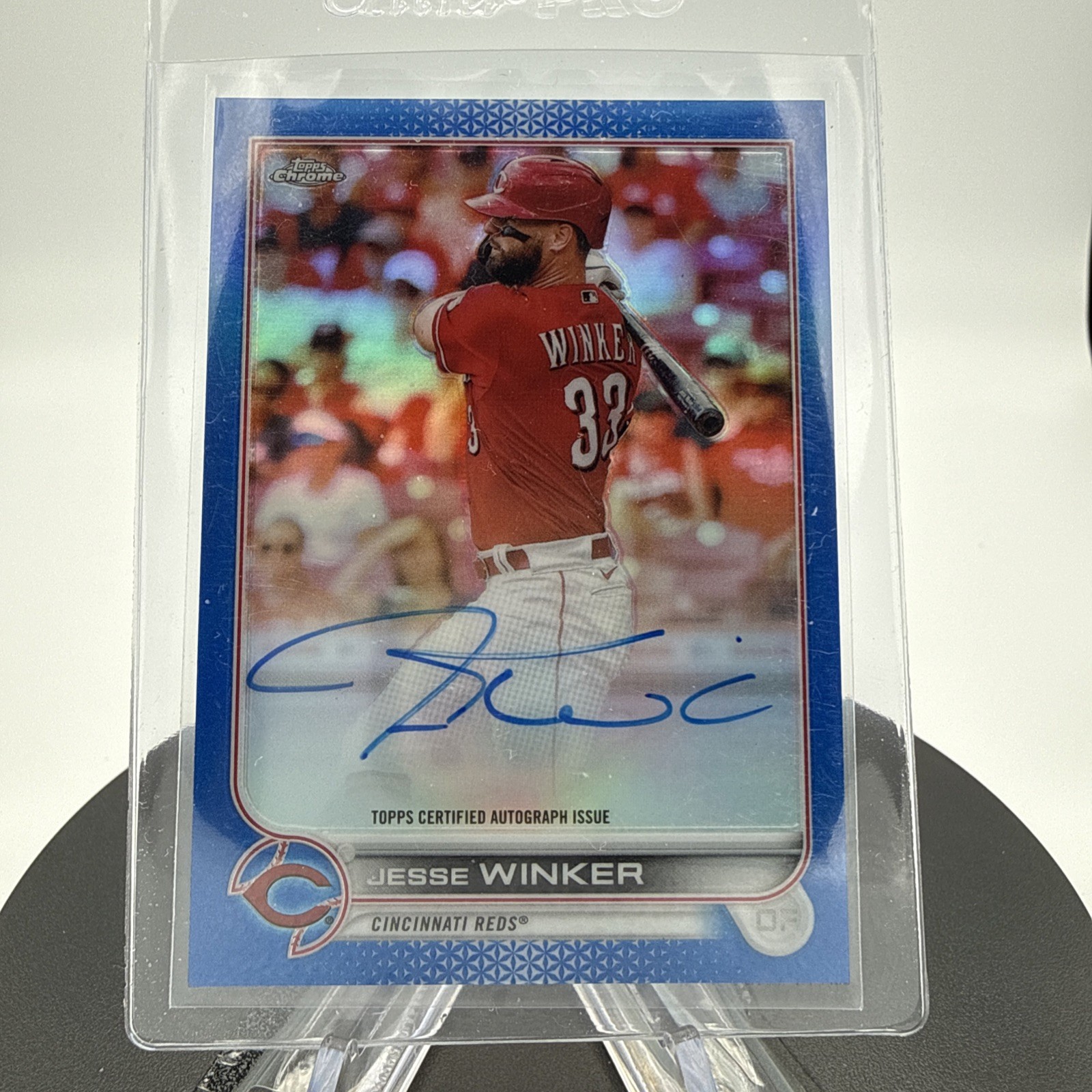 JESSE WINKER 2022 TOPPS CHROME BLUE REFRACTOR AUTOGRAPH REDS AUTO SP #122/150
