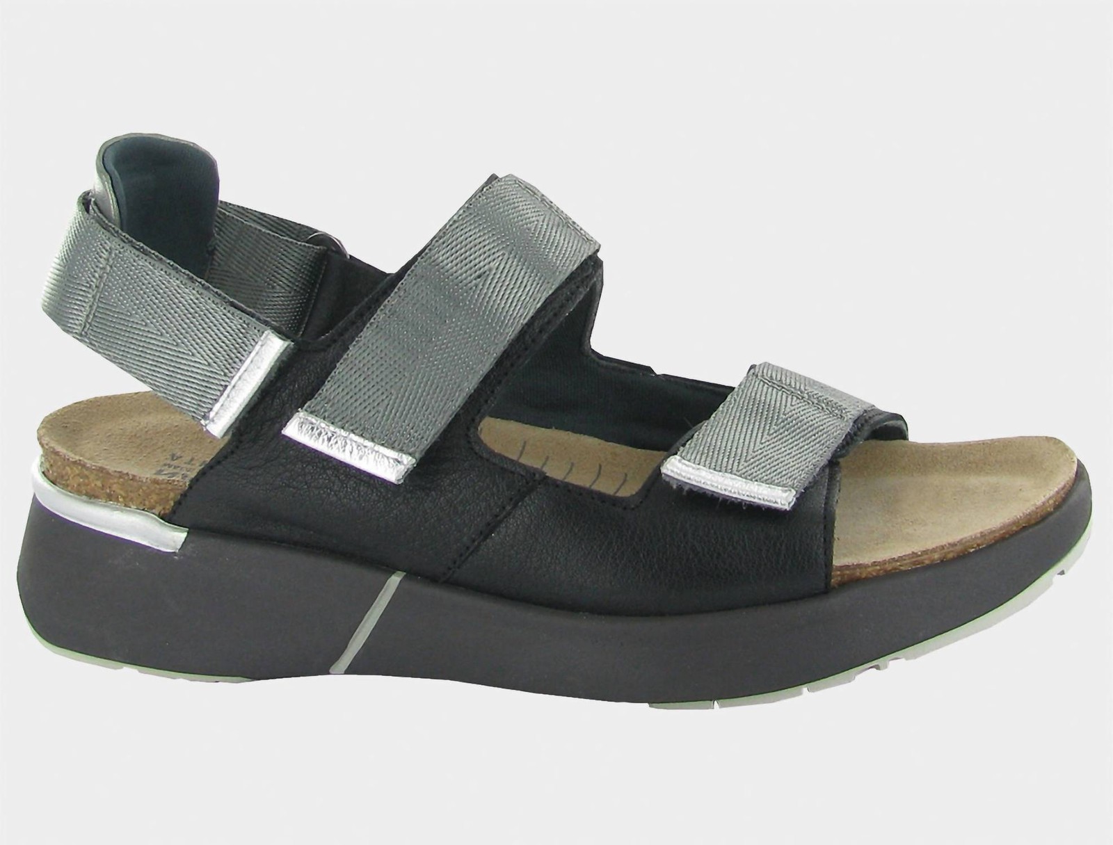 Naot Odyssey negro suave esterlina para mujer