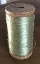 Large Vintage Wooden Spool of Delicate Golden Silk Thread from Seacoast Yarn Co.