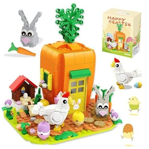 Easter Bunny Carrot House Building Blocks Kit - 394 Pcs Easter Toys Easter
