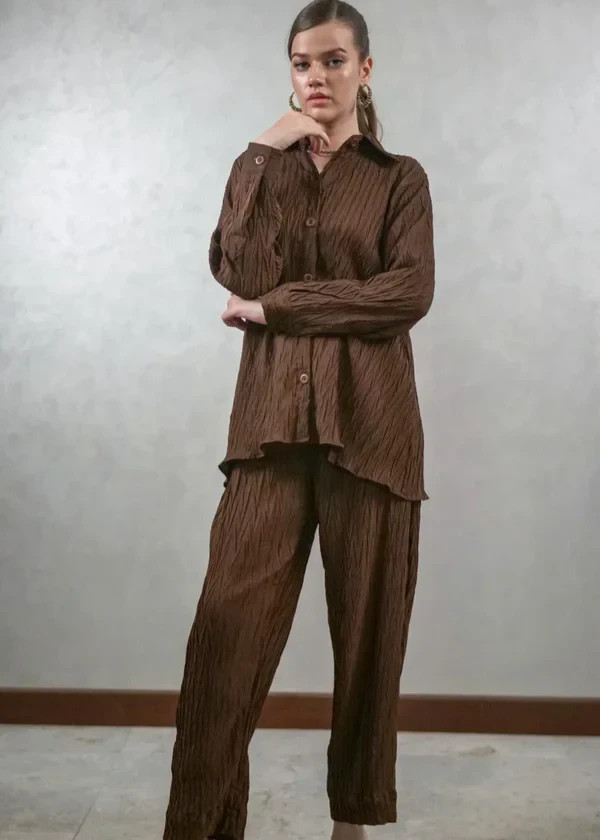 Conjunto Plisado Dos Piezas Coord Informal Ropa de Fiesta Para Mujer Conjunto Botón Delantero Nuevo
