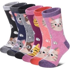Kids Merino Wool Hiking Socks Toddlers Boys Girls Cozy Thermal 8-12 Years Cat