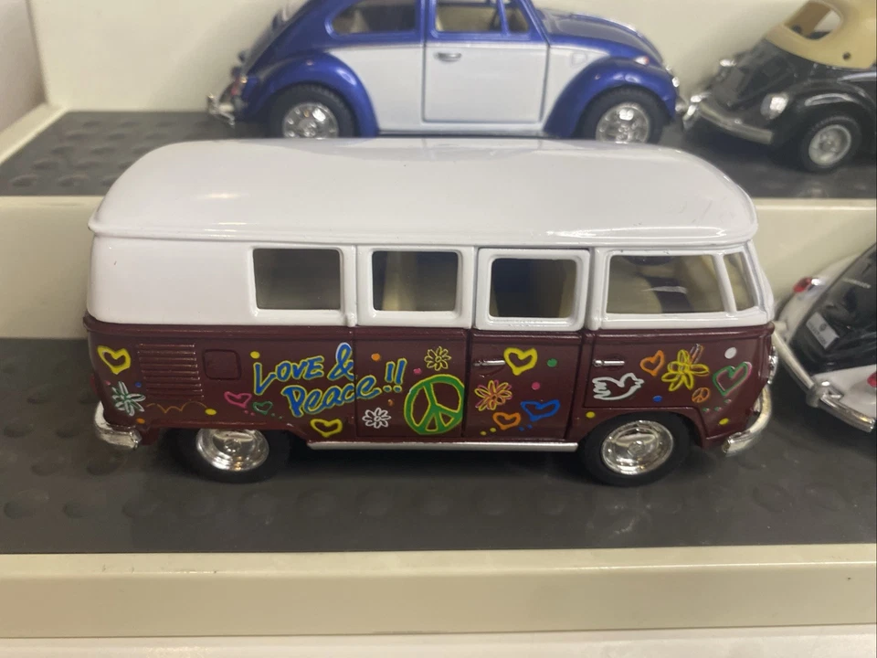 4) VW Lote 1967 Volkswagen Bus Beetle Coche de Policía 1:32 Diecast 5” Kinsmart * Raro Foto 2 de 4