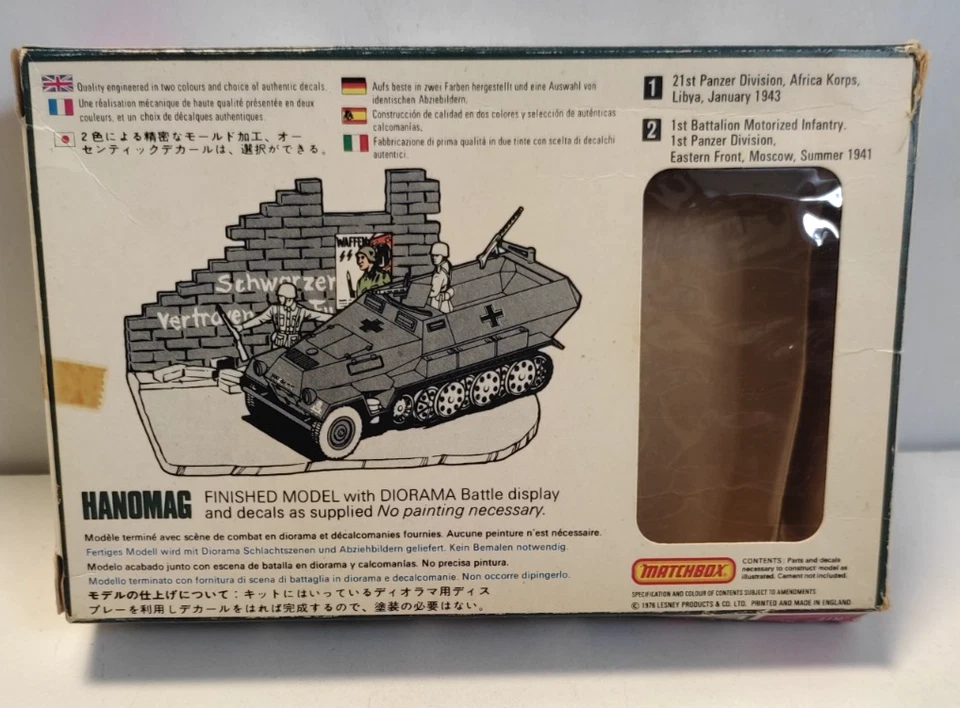 MATCHBOX  USATO 1:76 KIT MEZZO MILITARE HANOMAG SDKFZ 251/1 CON DIORAMA   PK-83 - Immagine 2 di 3