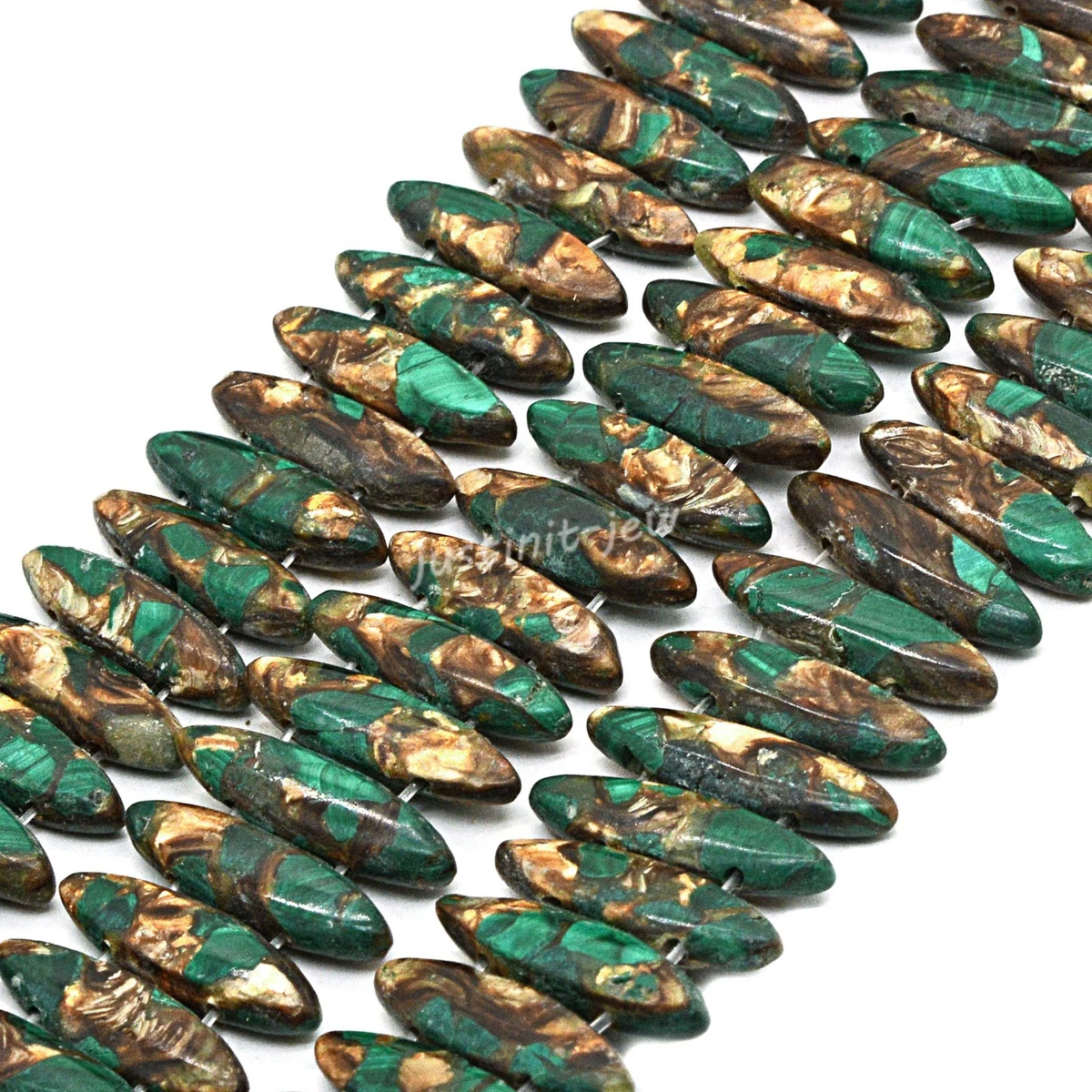 21mm Copper Malachite teardrop horse eye olive loose gemstone two hole beads