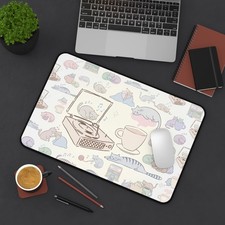 Cozy Cat Desk Mat - Non-Slip Mouse Pad Kawaii Cat Coffe Theme.
