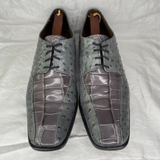 Stacy Adams Lenox Steal Gray Croc Ostrich Genuine Leather Dress Shoe Mens 11 M