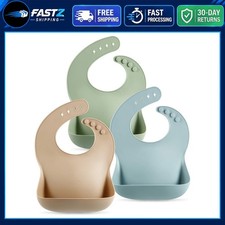 Set of 3 Silicone Baby Bibs Waterproof Soft Unisex 10-72 Months