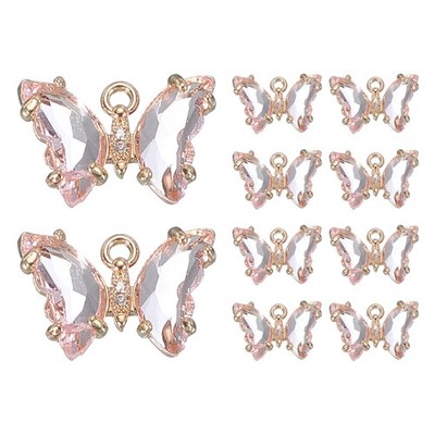 10pcs Butterfly Rhinestone Cubic Zirconia Crystal Charm, Pink for