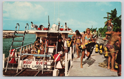 Reef Queen Boat Postcard Carl Gage's Diving Key Largo Florida Keys #0080