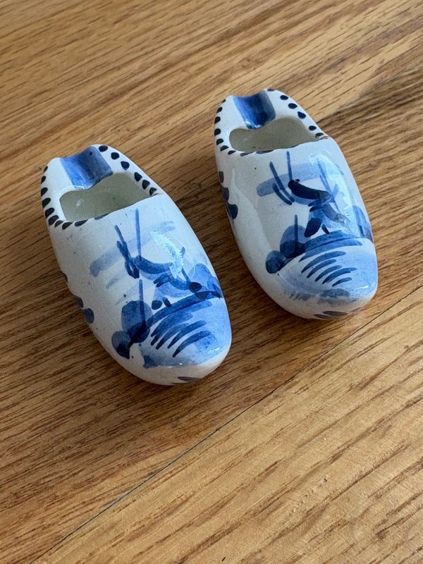Vintage Blue & White Glass Dutch Clogs Shoes