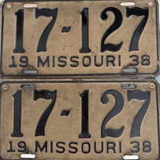 1938 MISSOURI LICENSE PLATE SET MATCHED PAIR VINTAGE RAT ROD CLASSIC CAR