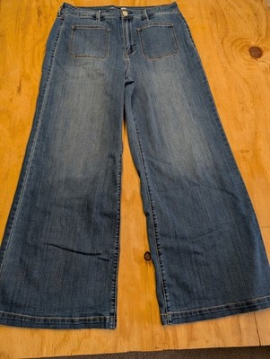 Seven7 Women's Size 16 Blue Denim Wide-Leg Jeans, Pockets