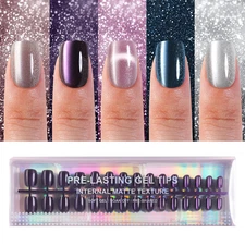 150Pcs Cat Eye Press on Nails Short Square  Soft Gel Fake Nails Glossy Glitter