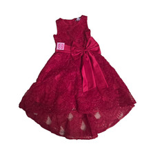 Rare Editions Red Lace Bow Hi-Low Ball Gown Girls Dress 8 Formal Party