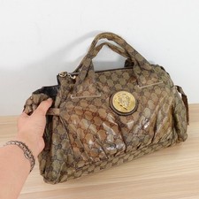 1950s VINTAGE Gucci Logo GG Canvas Bag Beige Crest Hysteria Top Handle DEFECT