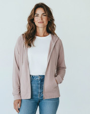 Calvin Klein Womens Hoodie 1X Nude Blush Full Zip Cotton Jacket Soft Casualwear