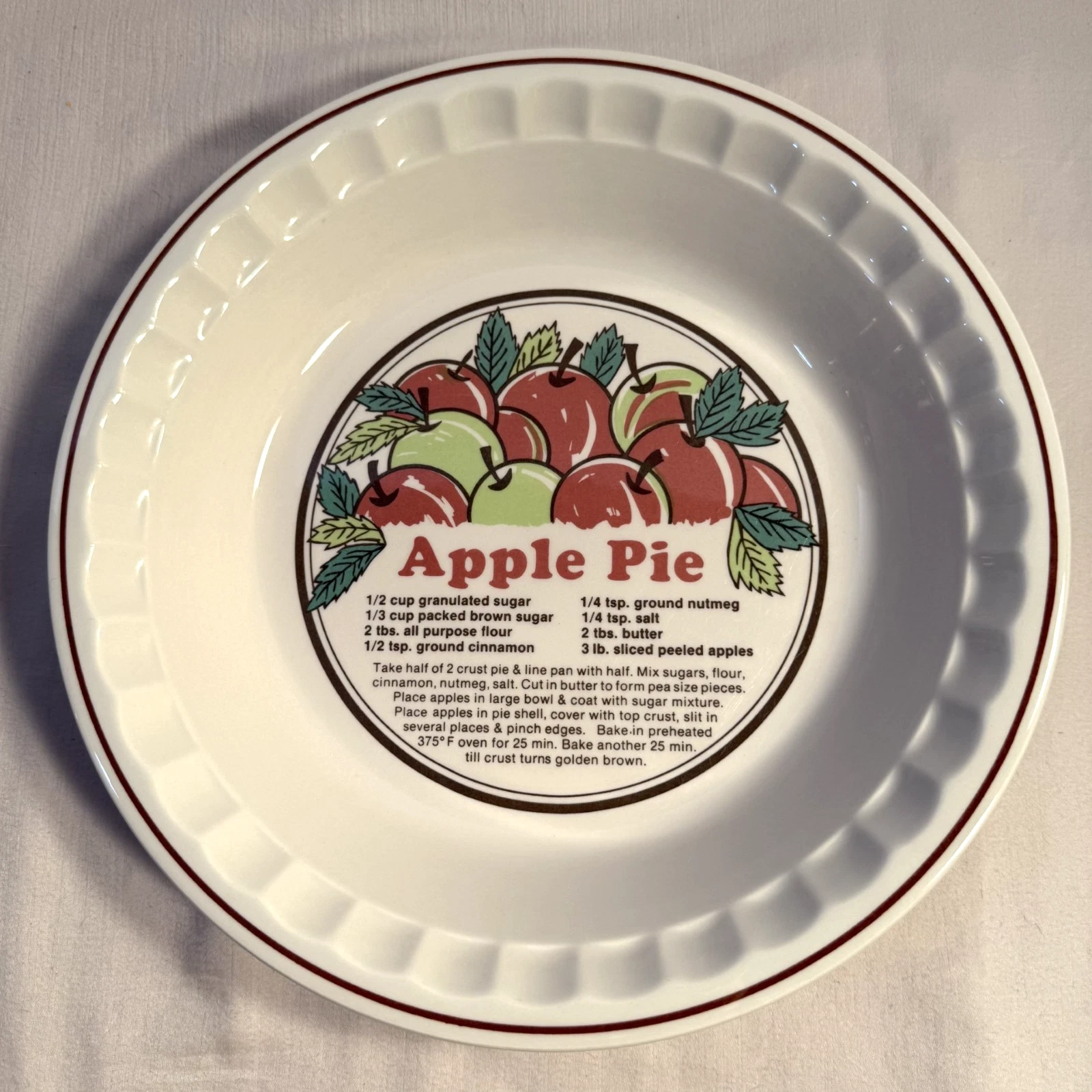 Vintage Sunnycraft Sunny’s Pride Apple Pie Recipe Baking Dish Plate 10.75"