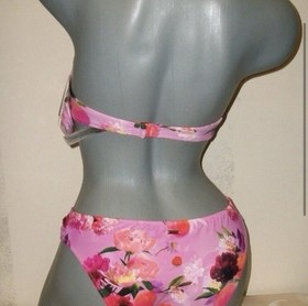 NWT Victoria Secret 32B Violet Peach Floral Bandeau Swimsuit Bikini Set 