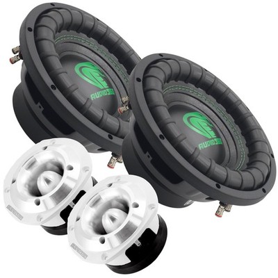 2x ADS1050 1500W 10'' Car Subwoofer + 2x Super Tweeter (5.49 x 4.72 in.) Speakers