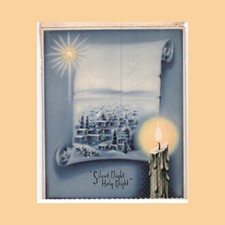Christmas Card Vintage Embossed - Silent Night Holy Night Bethlehem Star Candle