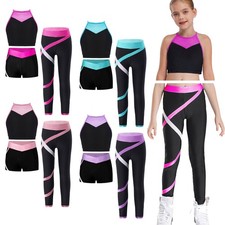 Kids Girls 3 Pcs Tracksuits Gym Sports Costume Yoga Outfits Running Athletic Set