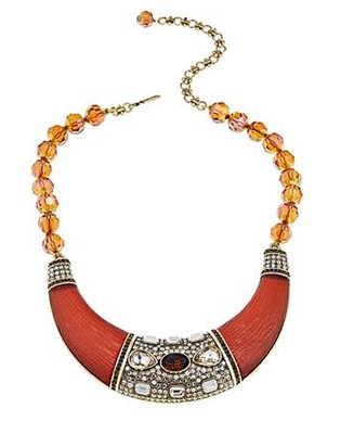 Heidi Daus SAY IT WITH STYLE  Beaded Bib Drop Clear Necklace  17'' COPPER