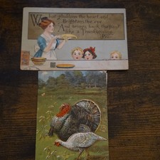 Vintage Thanksgiving Postcards 1910 Turkey Pie Holiday Set of 2 Original
