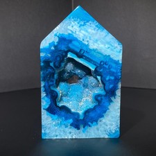 143g Rare Blue Geode Stone agate Crystal Obelisk Wand Point Energy Healing