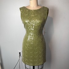 NWT Alice + Olivia 100% Silk Sequin Low Back Mini Dress Grass Green Size 8 $440