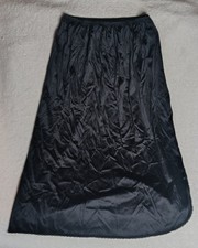 Vassarette size Large Half Slip Black 32" long high slit Nylon Sheer