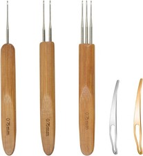 5Pcs DIY Crochet Needle Hook Bamboo Handle Dread Knit Hair Making Braiding Tool