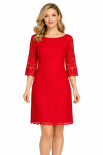 Eliza J Shift Dress Size 8 Red Lace Overlay Scalloped Hem 3/4 Sleeves Lined New