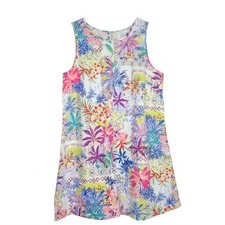 London Times White Floral Linen Blend Shift L Dress Preppy Coastal Old Money 