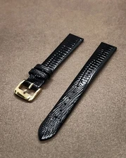 Ladies' NOS Speidel 14mm Black Padded Stitchless Gator Lizard Grain Watch Band