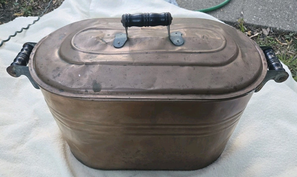 Early 1900's Copper Boiler / Canner / Wash Tub, Tin Lid, Black