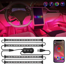 4PCS USB Interior Car Lights 48 Leds RGB LED Strips Lights with App Control Musi