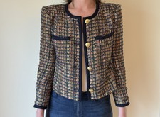 VERONICA BEARD  Lars Tweed Jacket Gold Crest Buttons Camel/Blue Multi Size 6