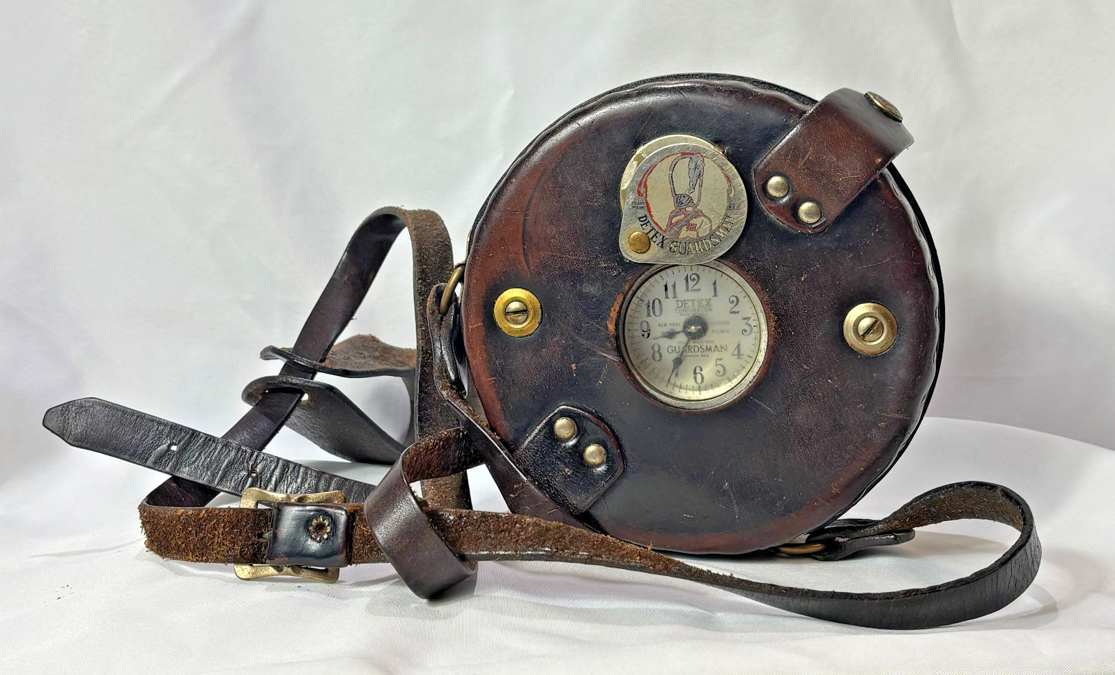 Vtg Detex Guardsman Watch Clock Night Guard Time Keeper Leather Case NO KEYS USA