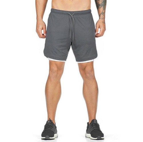 Mens New Drawstring Gym Workout 2 in 1 Shorts Training Running Short with Pocket - Picture 19 of 25