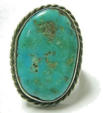 Artisan Sterling Silver Oval Ring Turquoise Handcrafted Size 6.75-7 Southwestern
