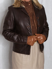 Womens Leather Blazer Jacket Brown S-m Soft Lambskin Vintage 80s 90s Mob Wife