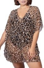 Target Women’s Cheetah Sheer Chiffon Golden Beads V-Neck Tunic Beach Cover Up OS