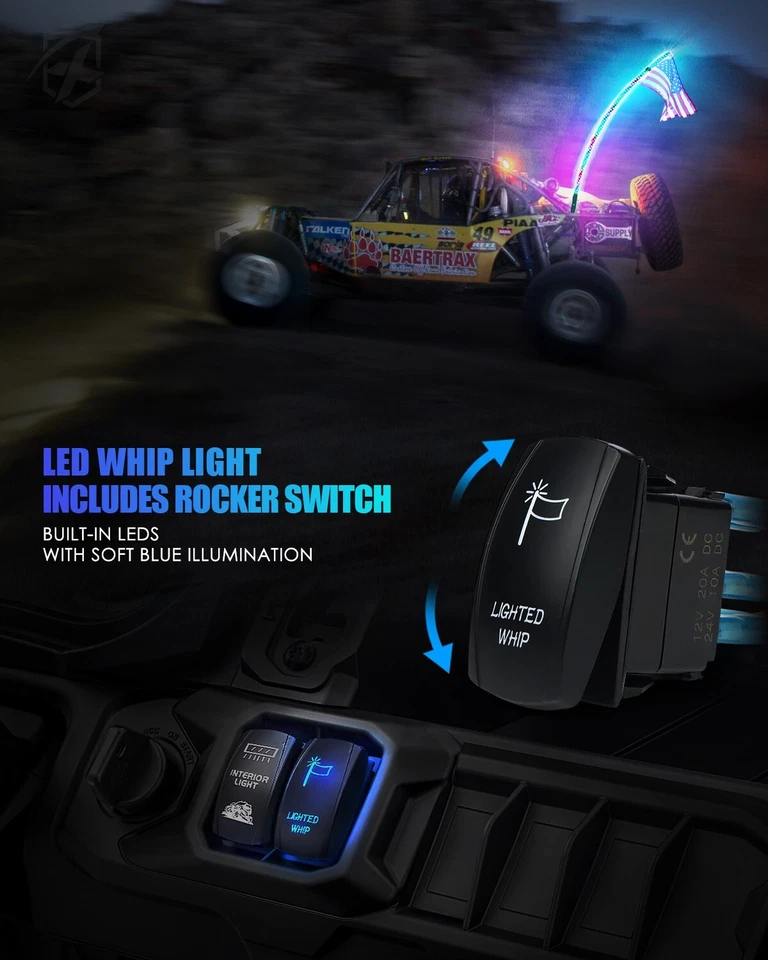 XPrite 4 英尺螺旋 LED 灯鞭遥控跳舞适用于 UTV Polaris RZR Can-Am 4x4 — 第 2/4 张图片