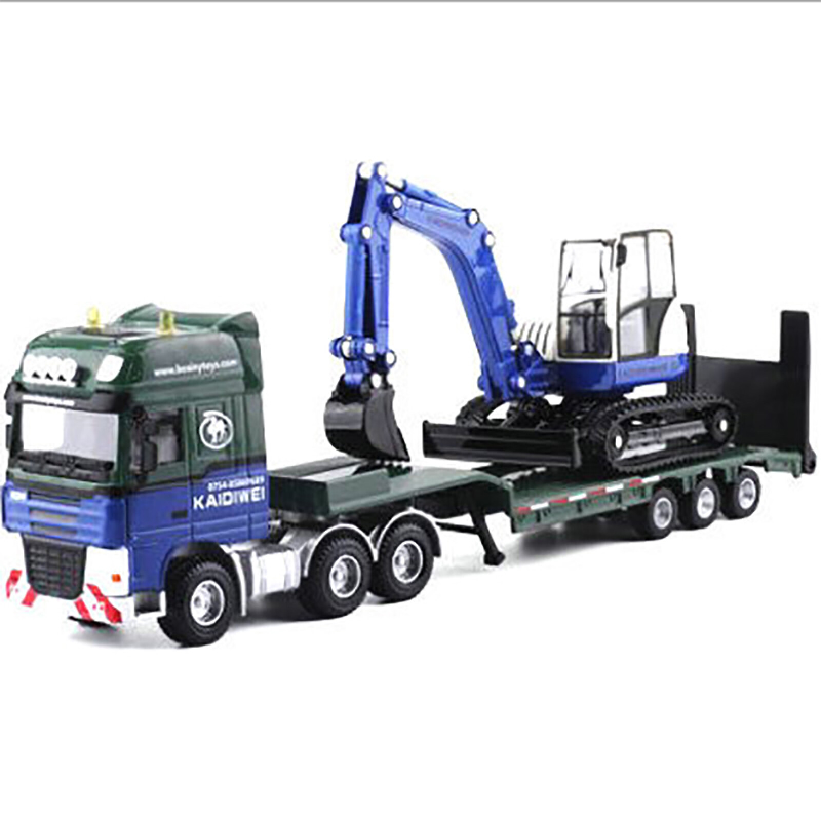 1:50 Flatbed Trailer Loaded Truck Excavator Digger Loader Forklift Model Toy g