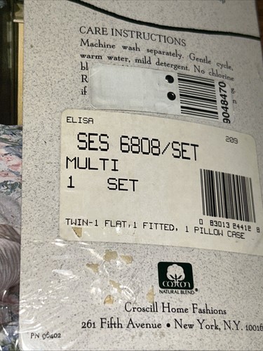Vintage Croscill 200 Luxury Percale Twin Sheet Set 80s Style Floral Eyelet Lace - Picture 7 of 10